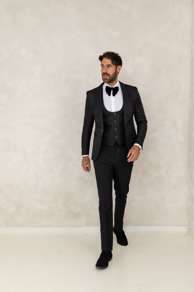 The Onyx Textured Shawl Three-Piece Suit  MJ9653