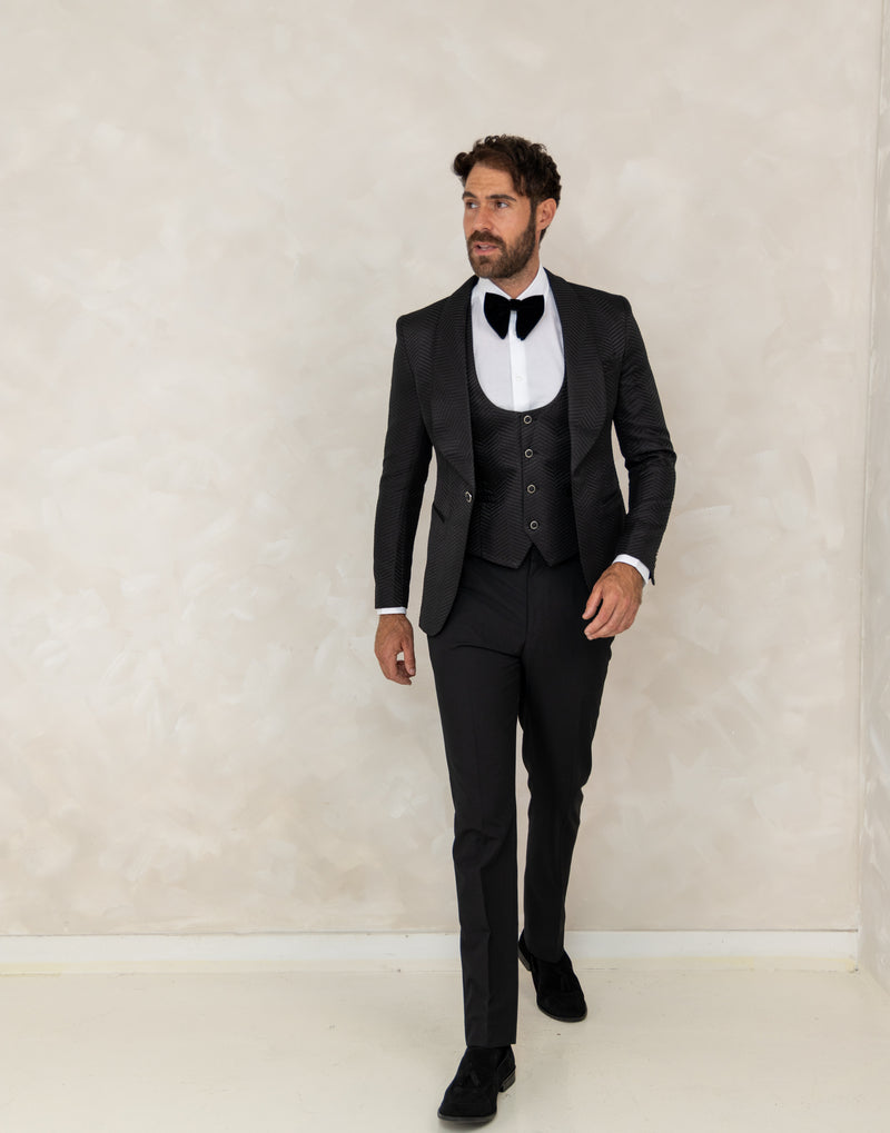 The Onyx Textured Shawl Three-Piece Suit  MJ9653