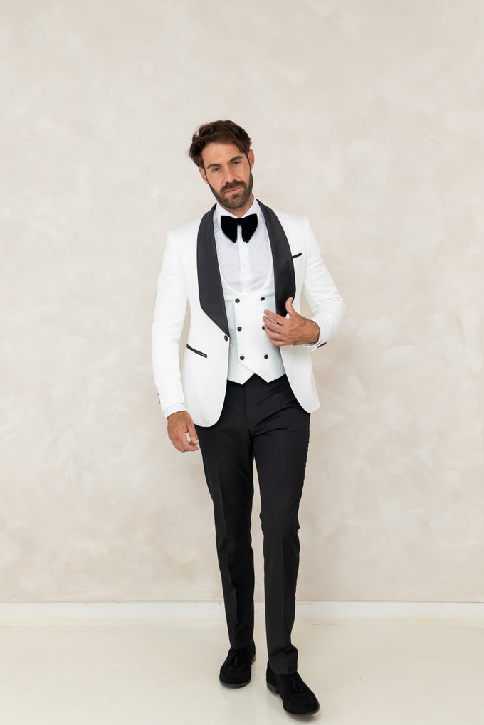 The Capri Ivory & Black Shawl Three-Piece Suit   MJ9983
