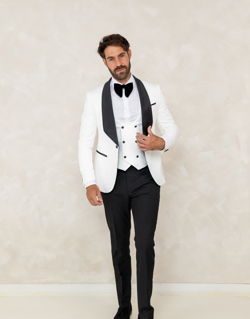 The Capri Ivory & Black Shawl Three-Piece Suit   MJ9983